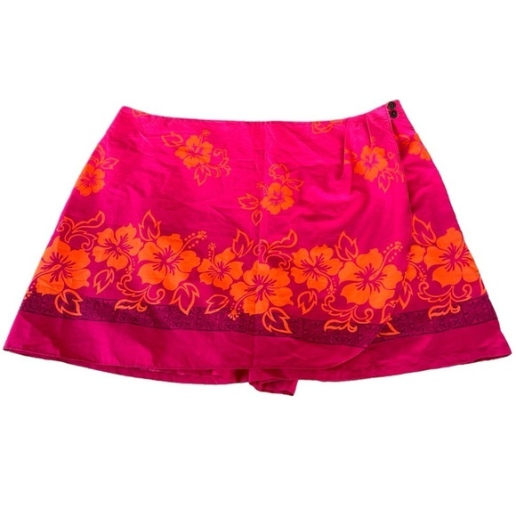 VTG Hilo Hattie Hawaiian Hibiscus Floral Wrap Skort Bright Pink Orange XL GUC - Picture 3 of 10